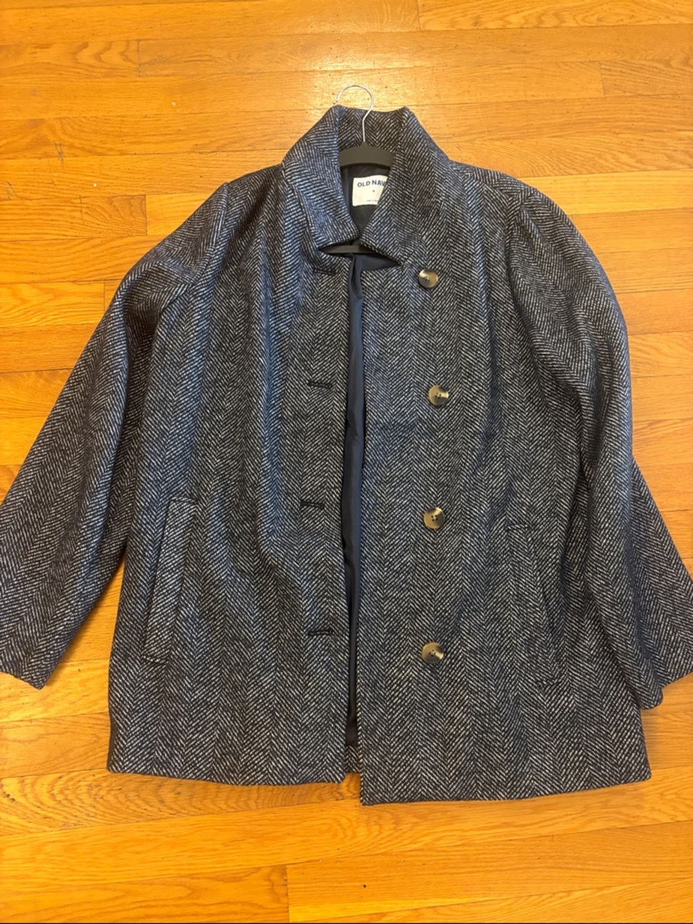 Old Navy Navy and Gray Herringbone Pea Coat